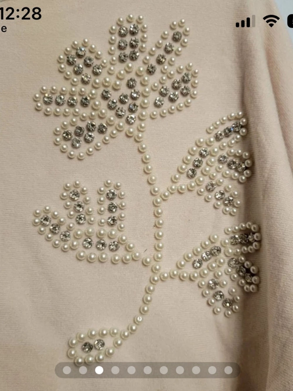 Pearl & Rhinestone Embellished Cream Turtleneck Sweater